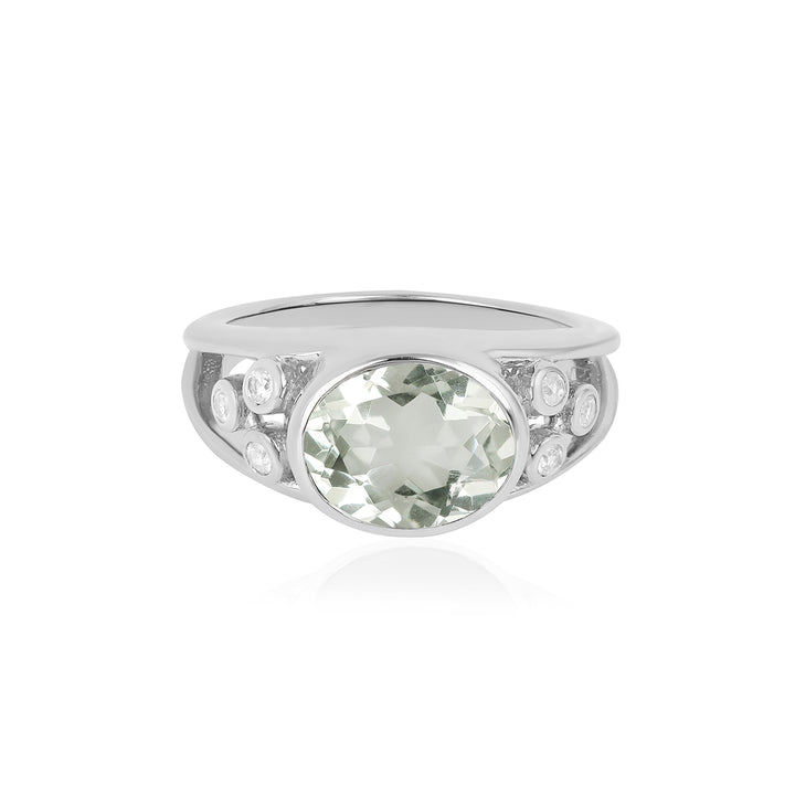 Green Amethyst and Zircon 925 Silver Ring