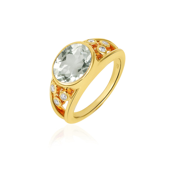 Green Amethyst and Zircon 925 Silver Ring