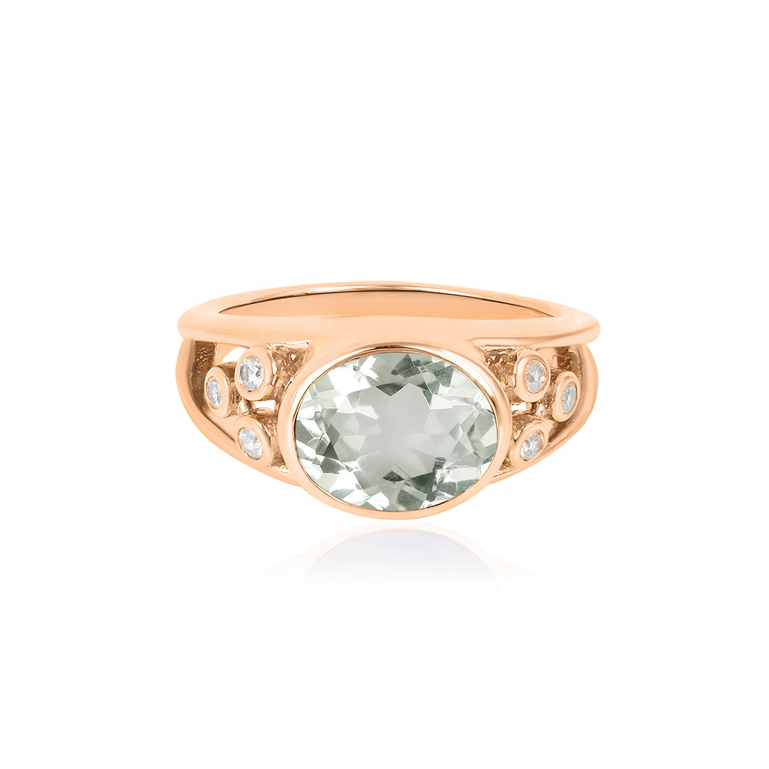 Green Amethyst and Zircon 925 Silver Ring