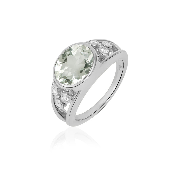 Green Amethyst and Zircon 925 Silver Ring