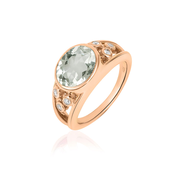 Green Amethyst and Zircon 925 Silver Ring