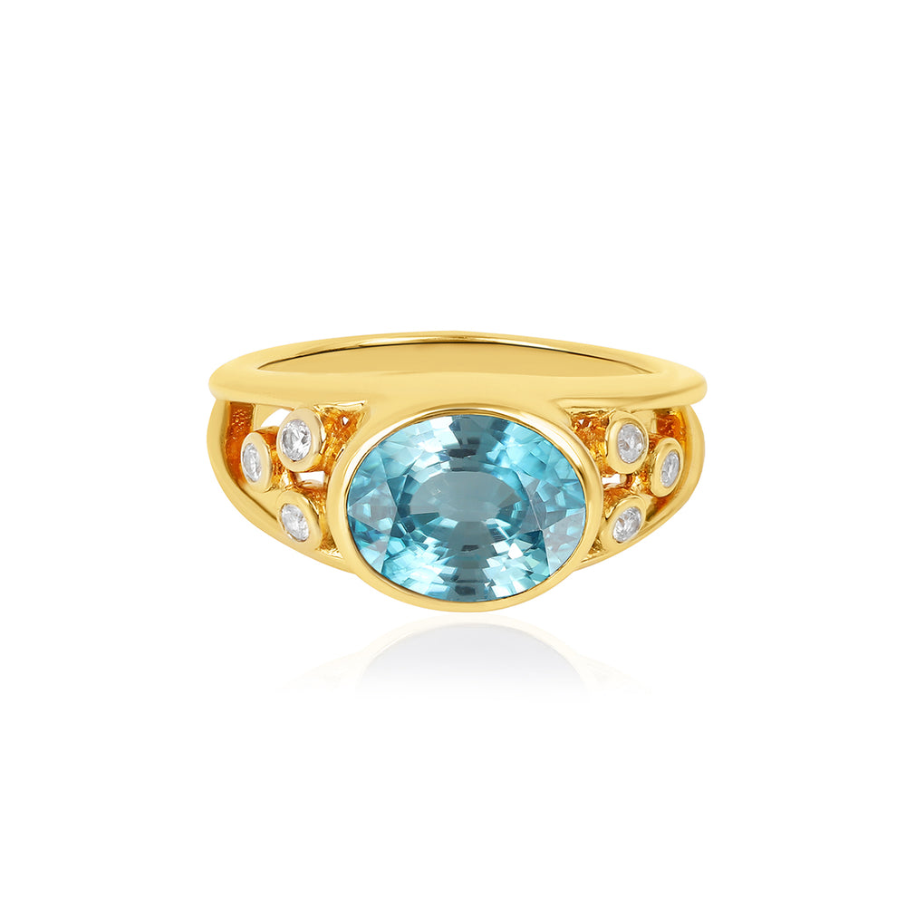 Blue Zircon and White Zircon Silver Ring