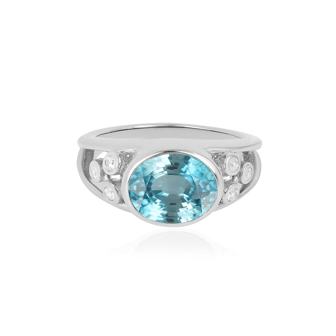 Blue Zircon and White Zircon Silver Ring