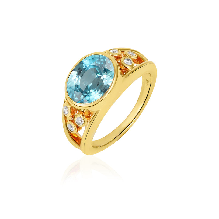 Blue Zircon and White Zircon Silver Ring