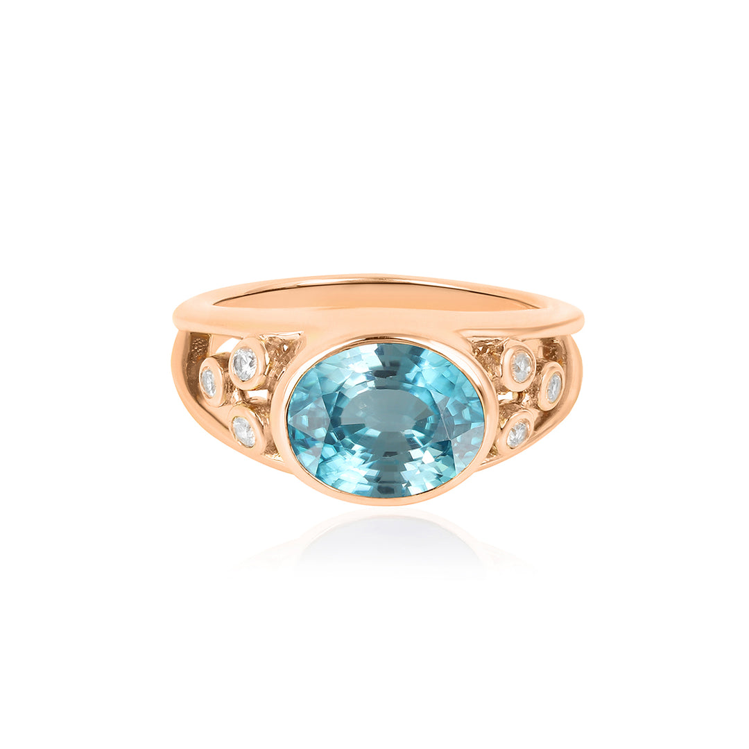 Blue Zircon and White Zircon Silver Ring