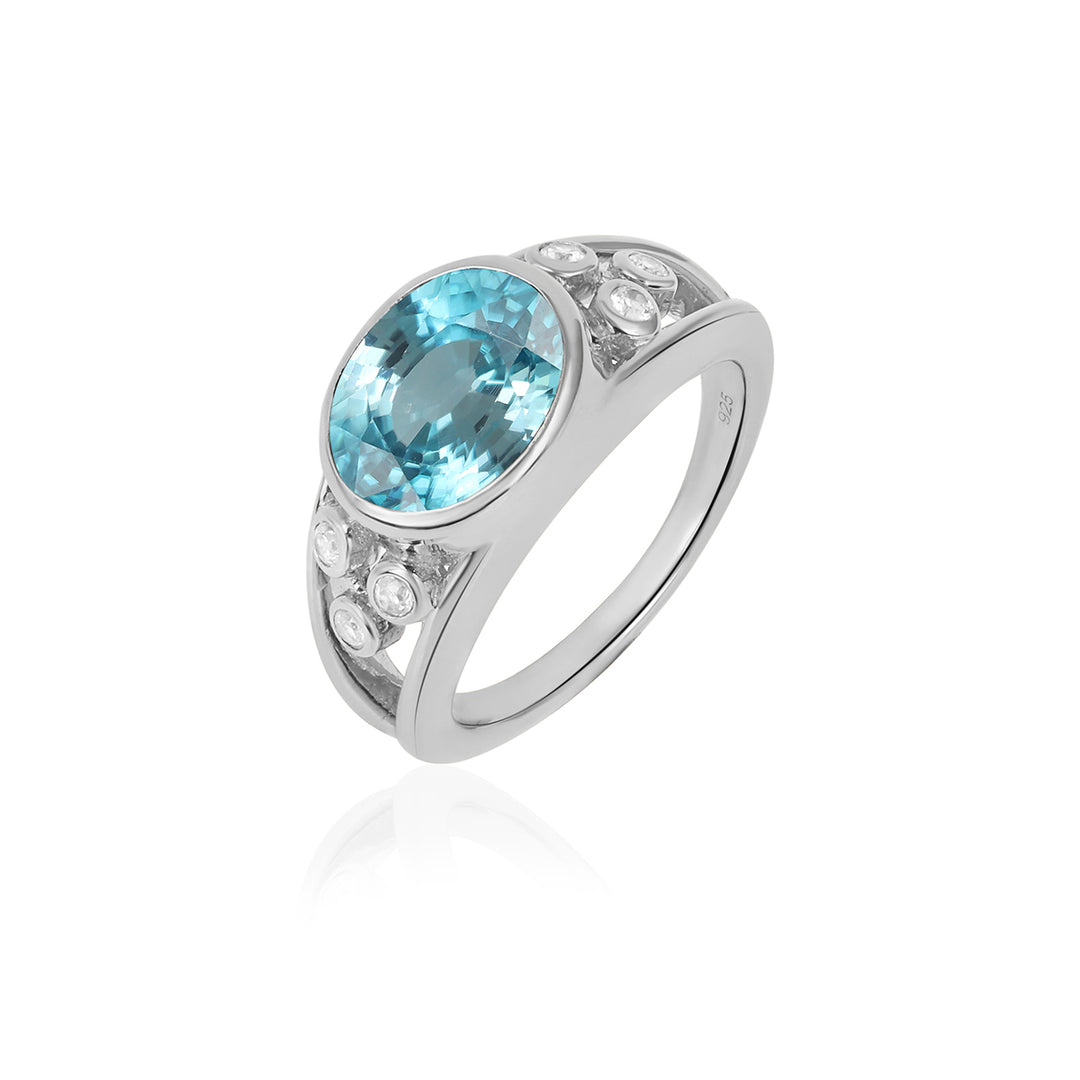 Blue Zircon and White Zircon Silver Ring