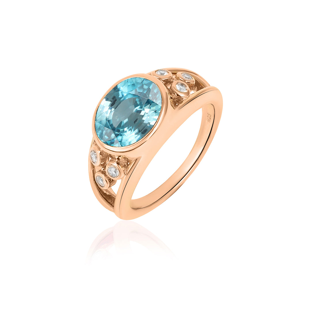 Blue Zircon and White Zircon Silver Ring