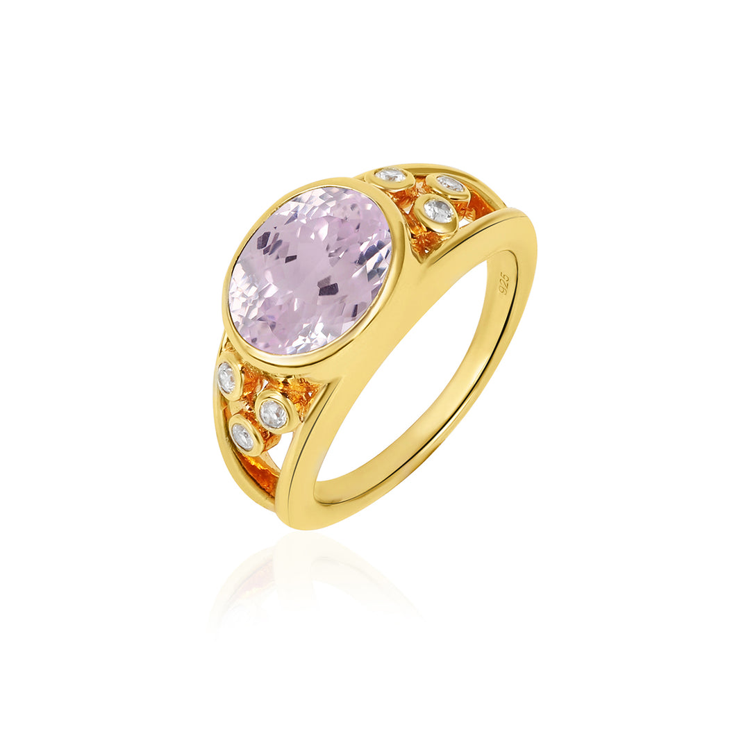 Kunzite and Zircon Silver Ring