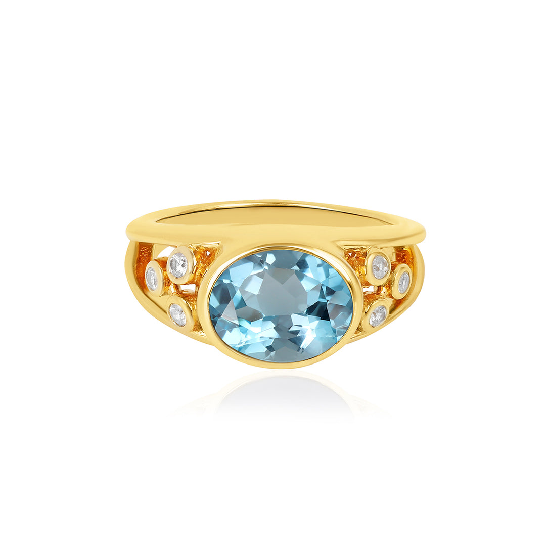 Blue Topaz and Zircon Silver Ring