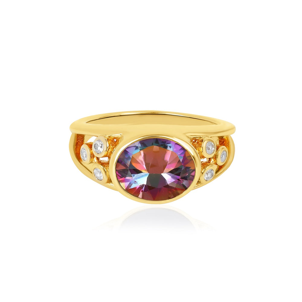 Mystic Topaz and Zircon Silver Ring