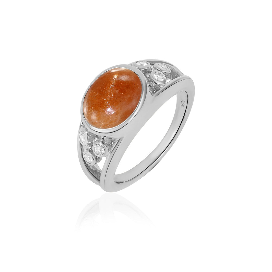 Sunstone and Zircon Silver Ring