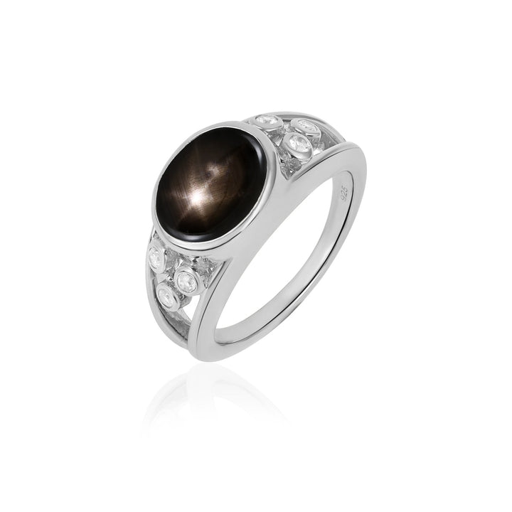 Black Star Sapphire and Zircon Silver Ring