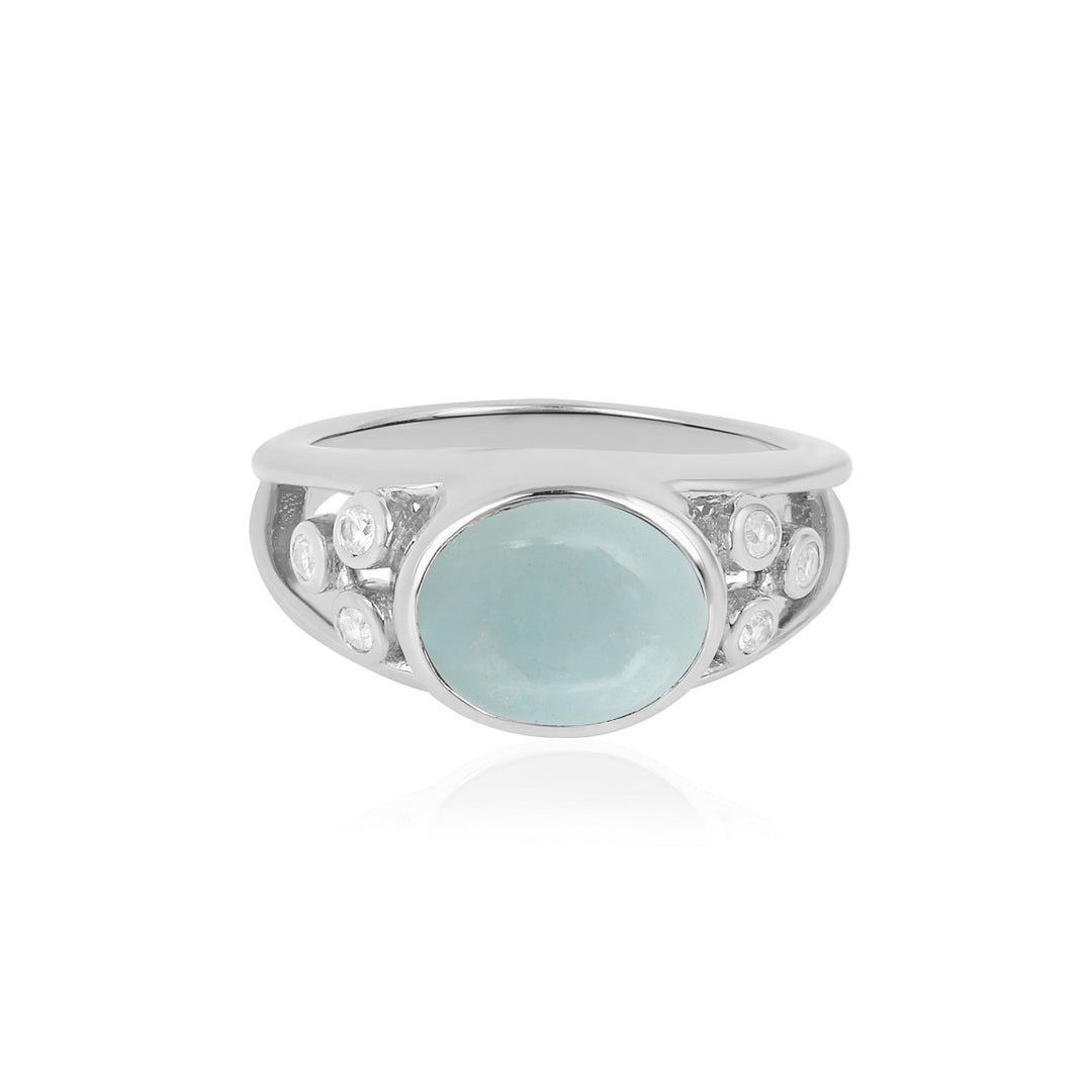 Aquamarine and Zircon Silver Ring