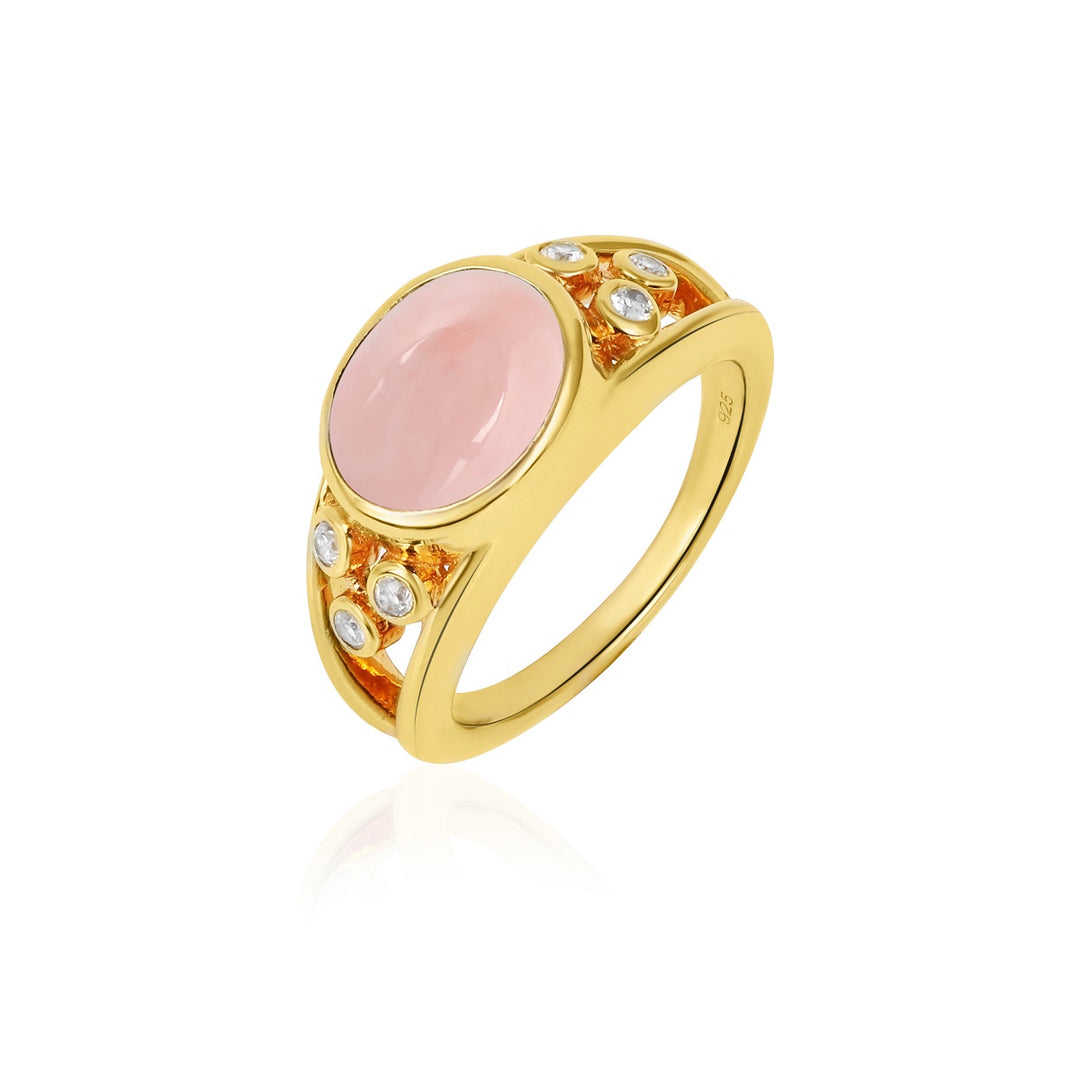 Pink Opal and Zircon Silver Ring