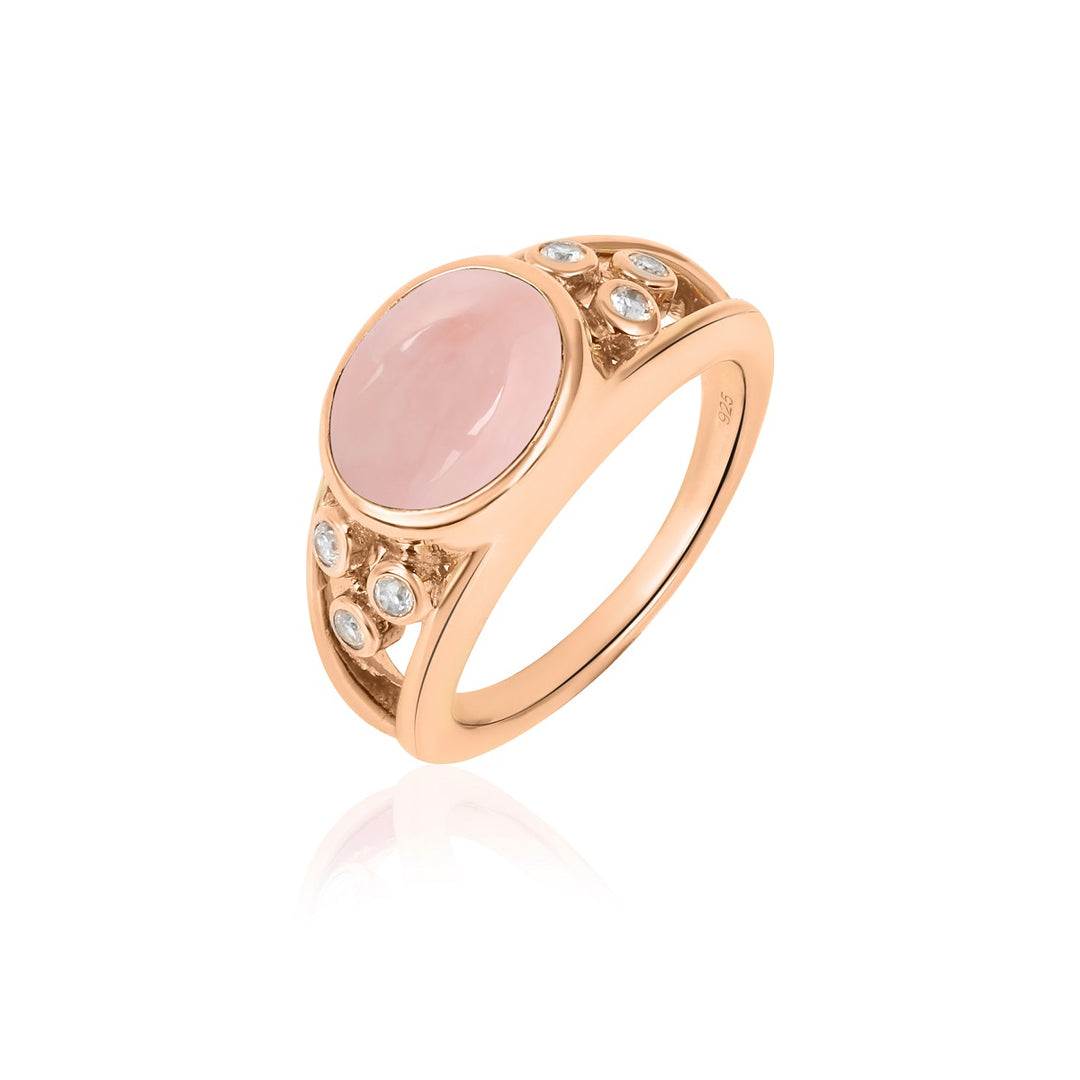 Pink Opal and Zircon Silver Ring