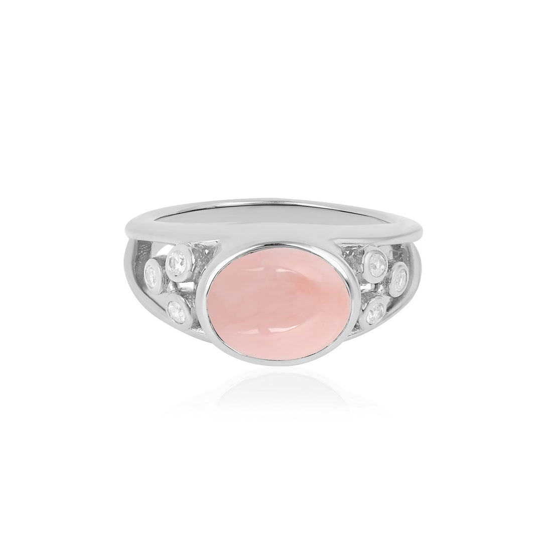 Pink Opal and Zircon Silver Ring