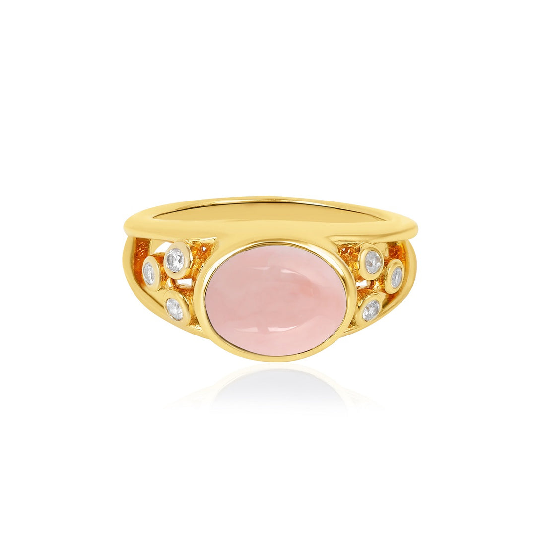 Pink Opal and Zircon Silver Ring