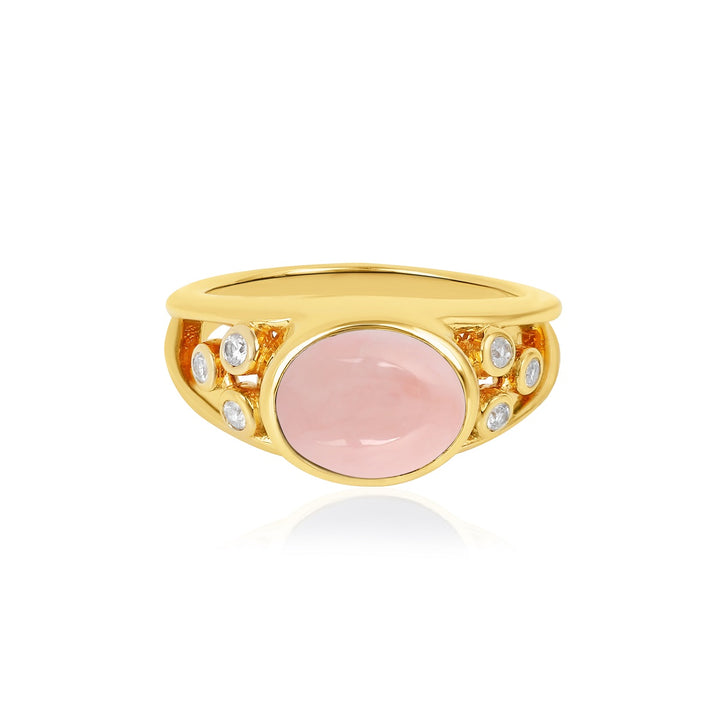 Pink Opal and Zircon Silver Ring