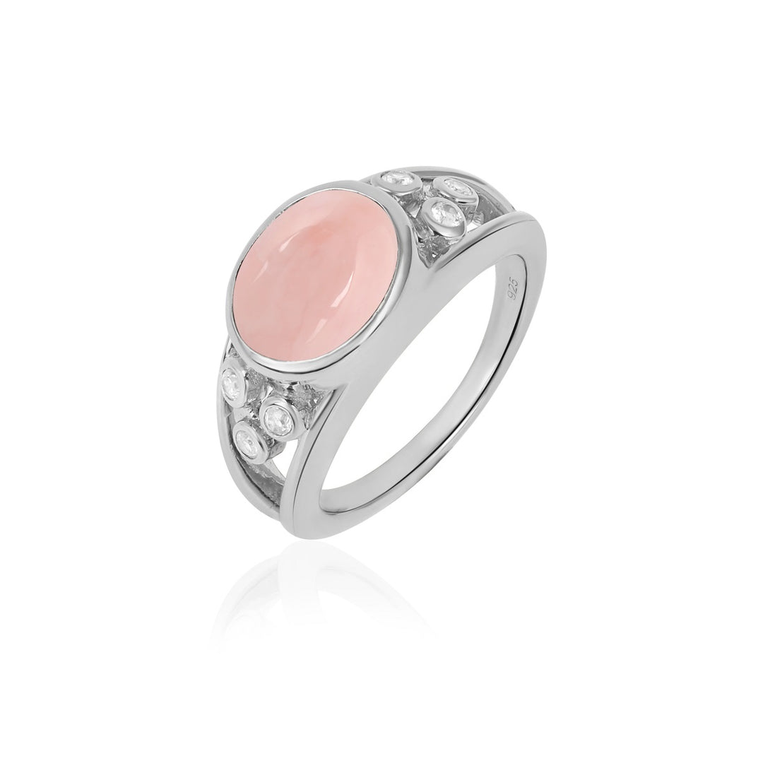 Pink Opal and Zircon Silver Ring