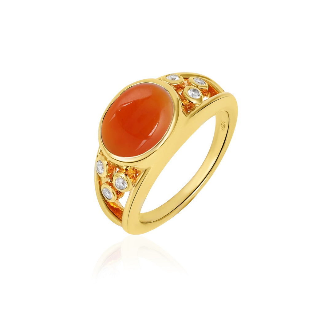 Red Onyx and Zircon Silver Ring