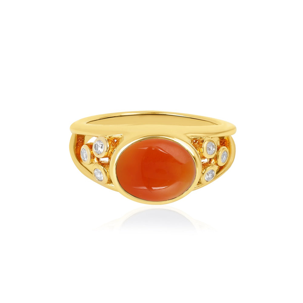 Red Onyx and Zircon Silver Ring