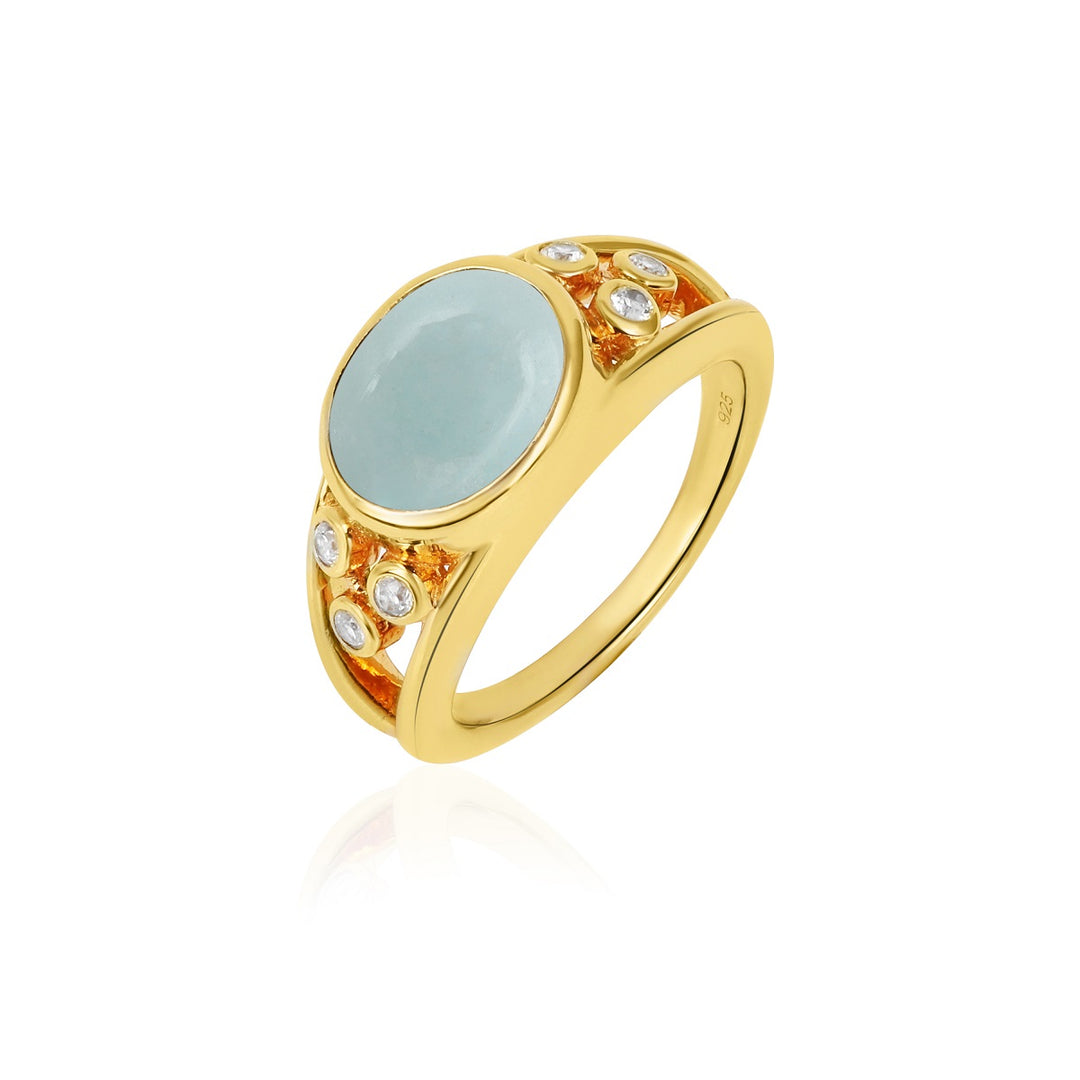 Aquamarine and Zircon Silver Ring