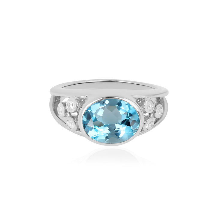 Blue Topaz and Zircon Silver Ring