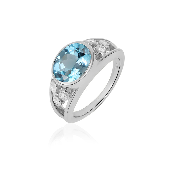 Blue Topaz and Zircon Silver Ring