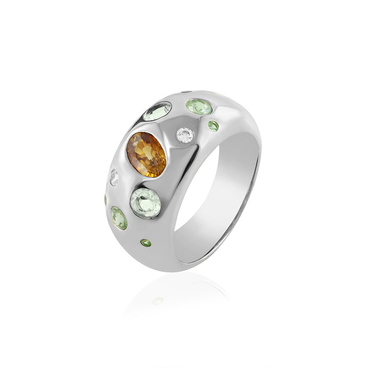 Multi Gemstone Silver Band Ring