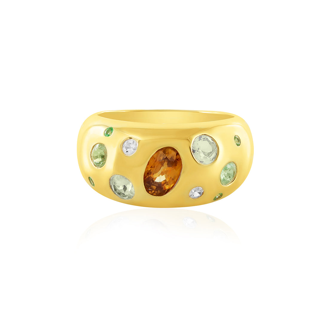 Multi Gemstone Silver Band Ring