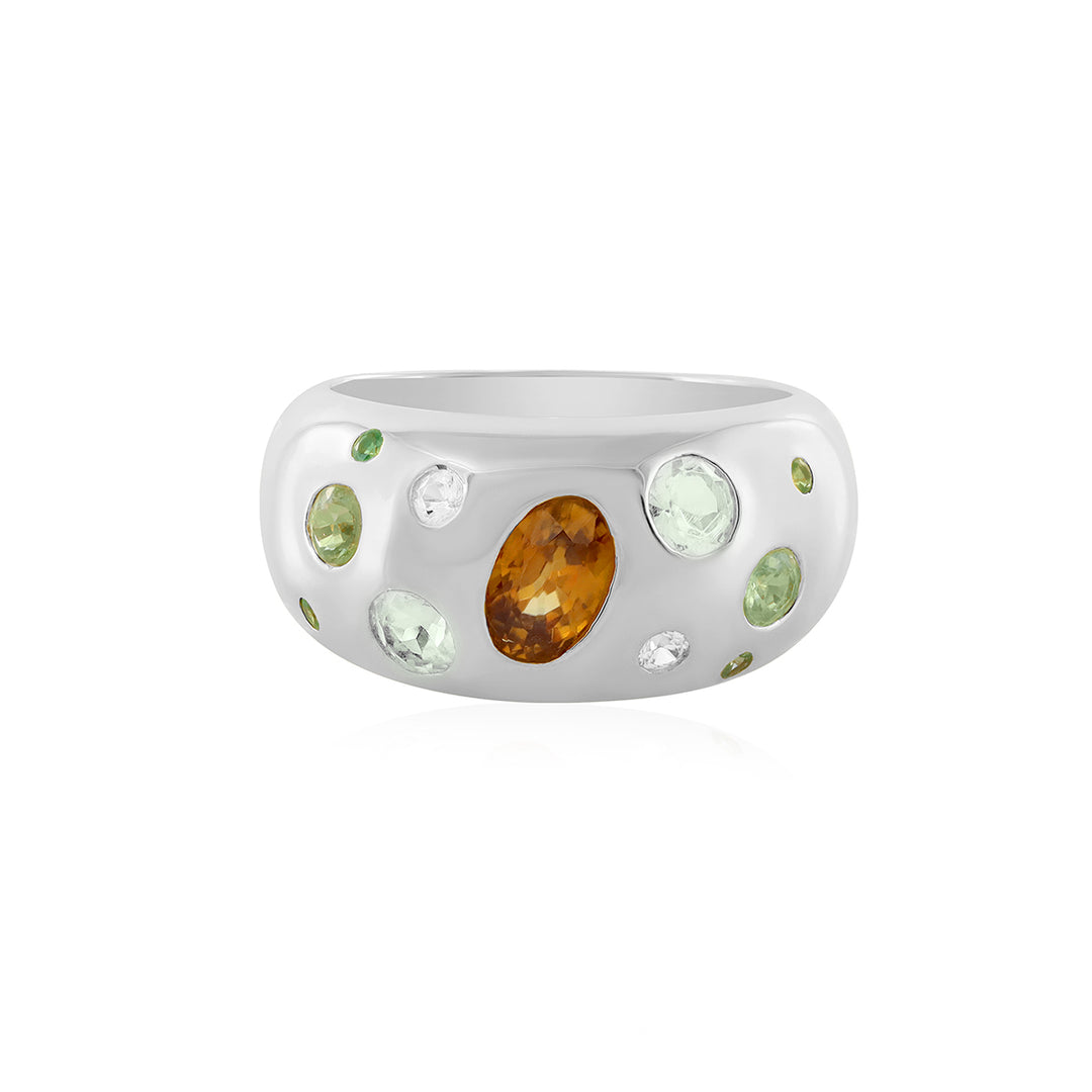 Multi Gemstone Silver Band Ring