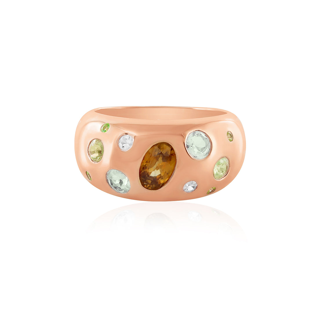 Multi Gemstone Silver Band Ring