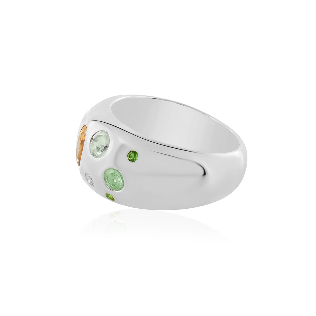 Multi Gemstone Silver Band Ring