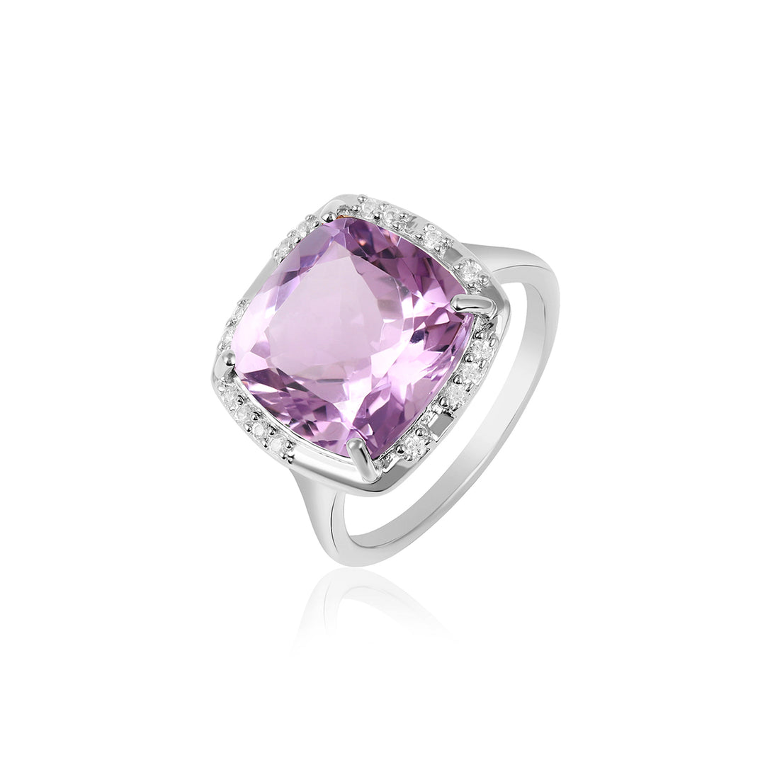 Pink Amethyst with Zircon Silver Ring