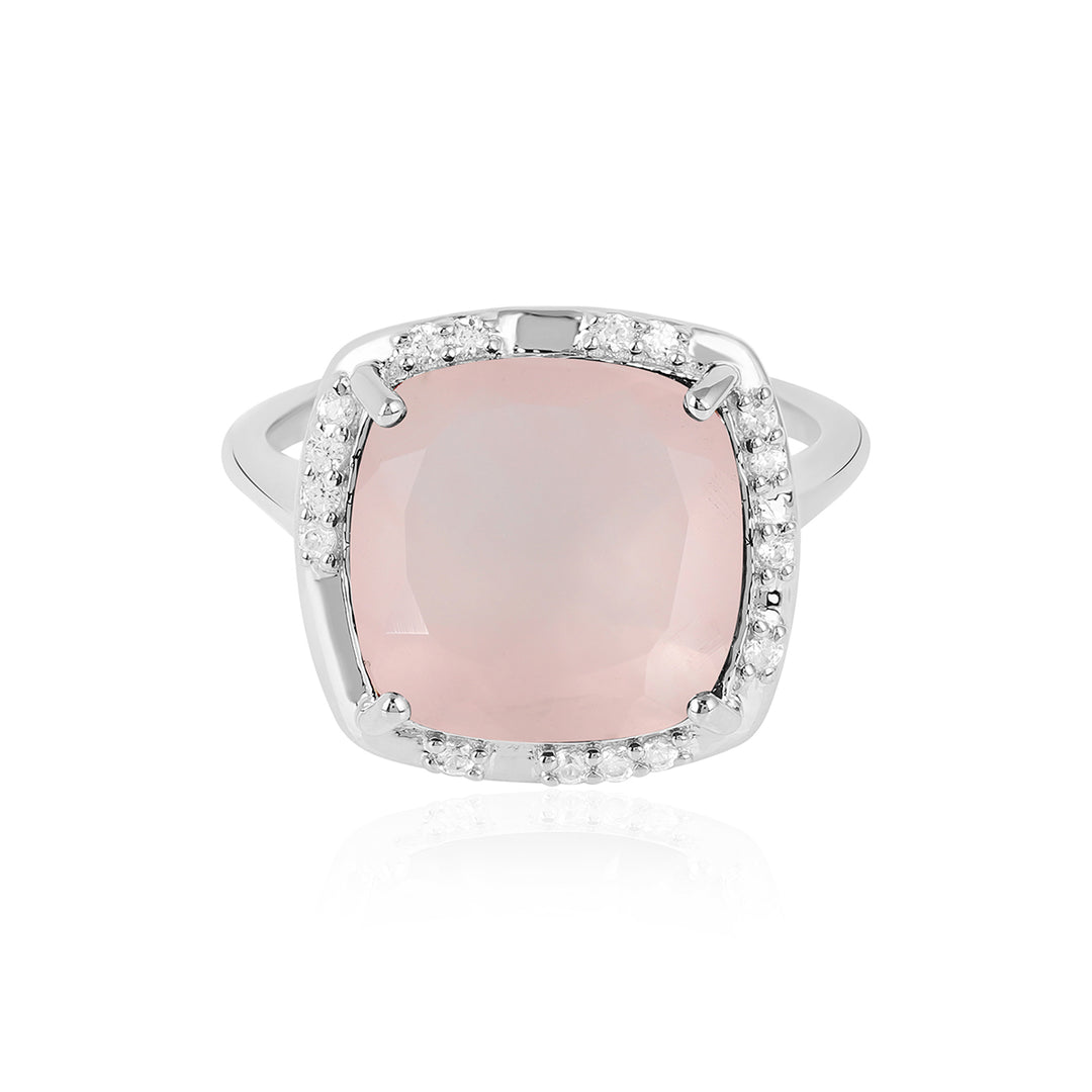 Rose Quartz with Zircon Silver Ring