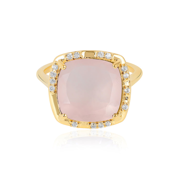 Rose Quartz with Zircon Silver Ring