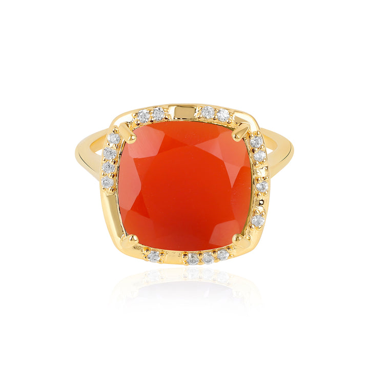 Red Onyx with Zircon Silver Ring