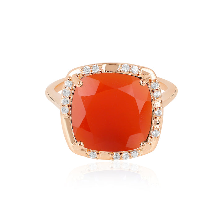 Red Onyx with Zircon Silver Ring