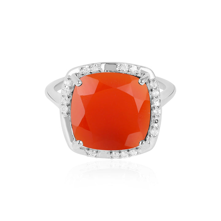 Red Onyx with Zircon Silver Ring