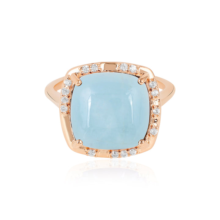 Aquamarine with Zircon Silver Ring