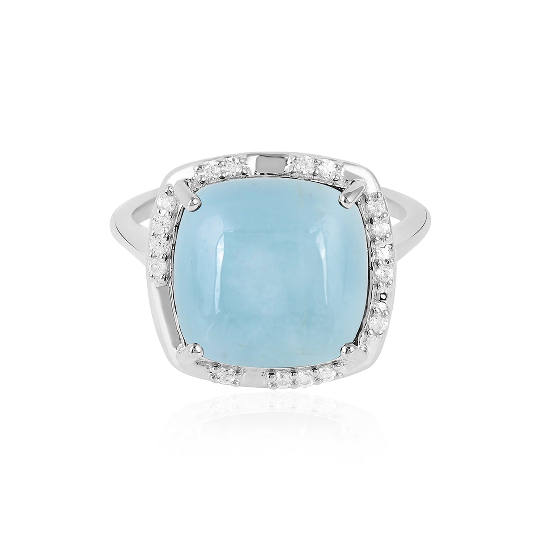 Aquamarine with Zircon Silver Ring