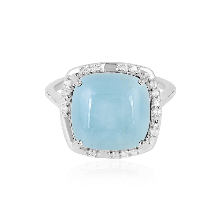 Aquamarine with Zircon Silver Ring