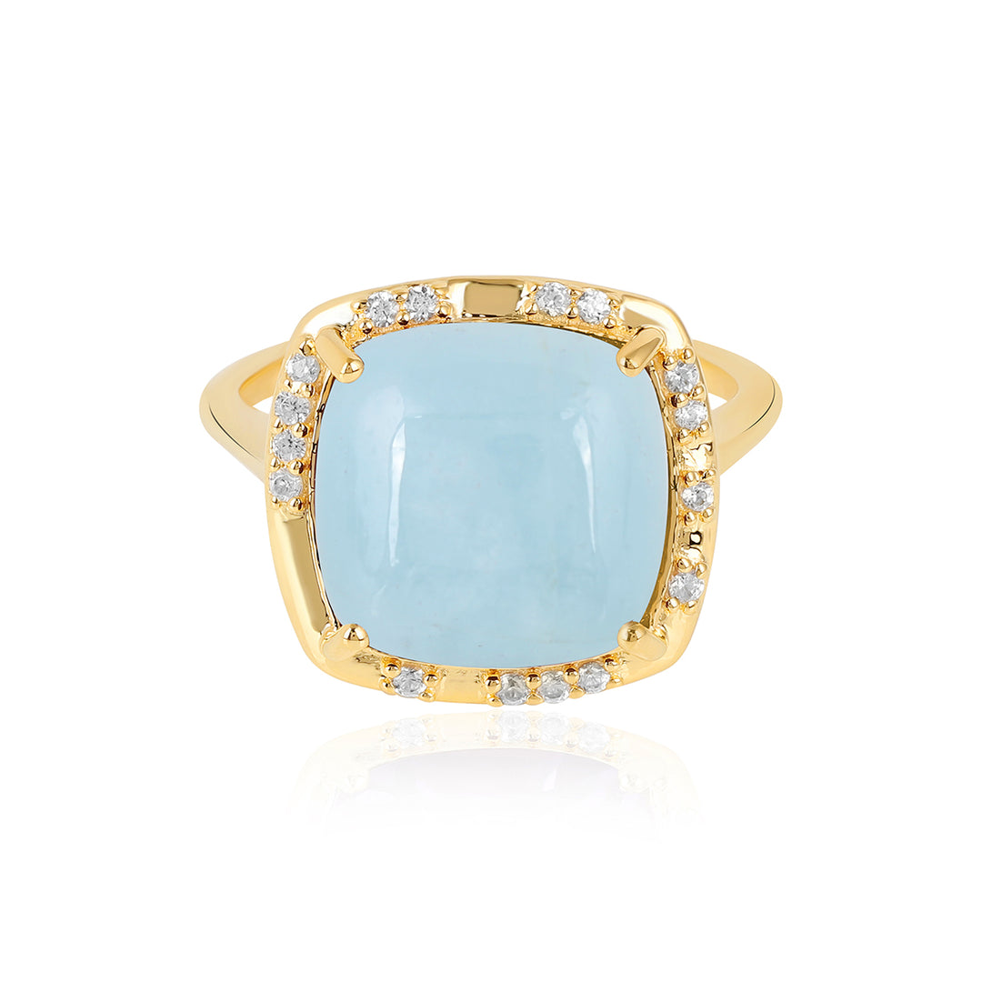 Aquamarine with Zircon Silver Ring