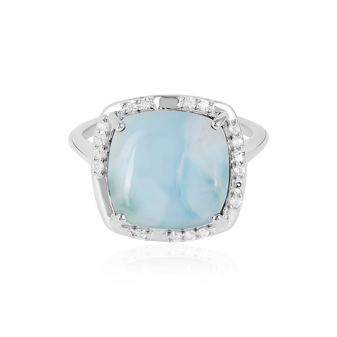 Larimar with Zircon Silver Ring