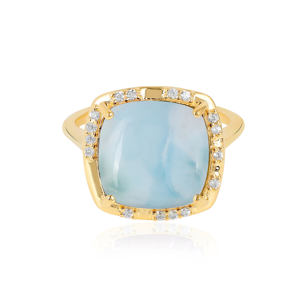 Larimar with Zircon Silver Ring