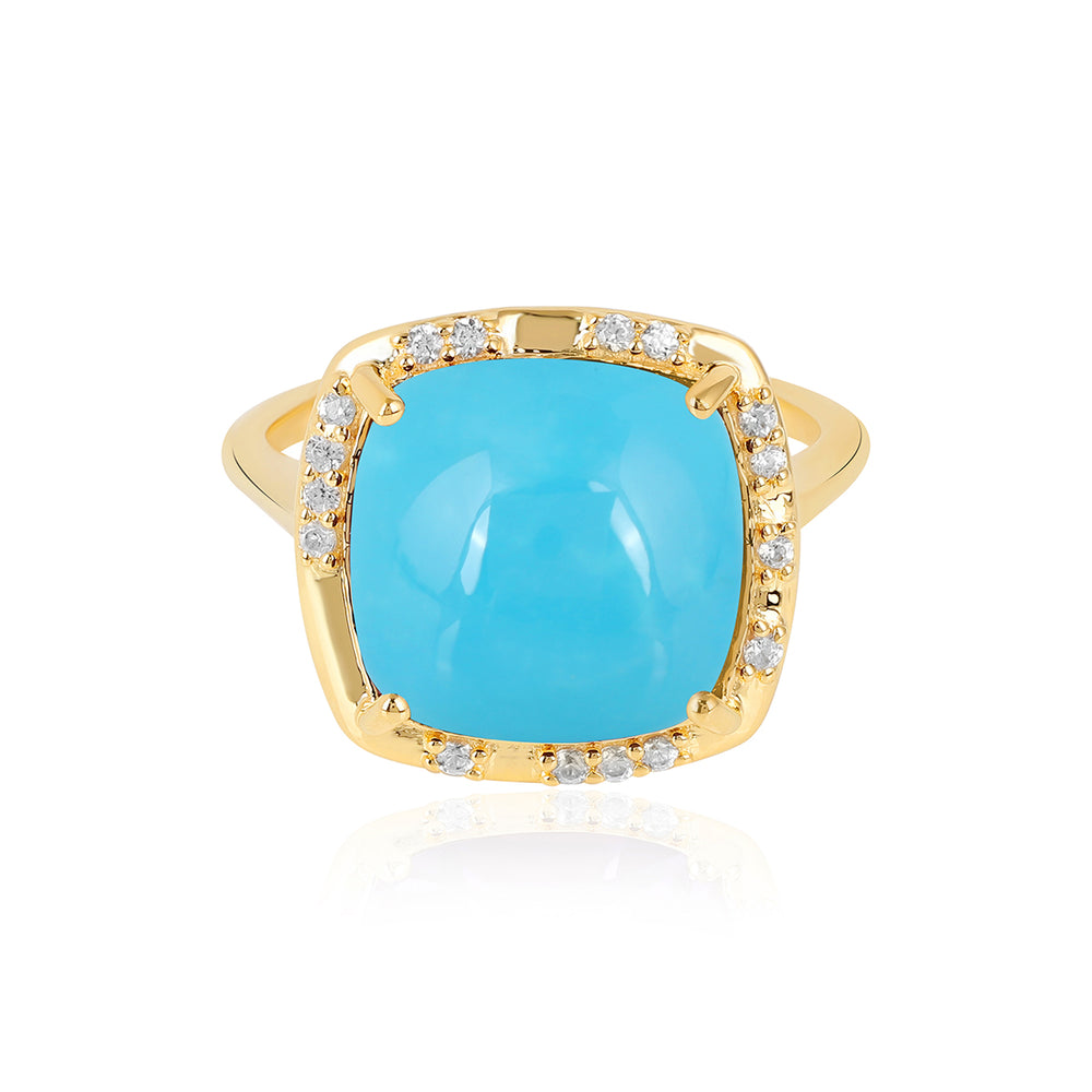 Sleeping Beauty Turquoise with Zircon Silver Ring