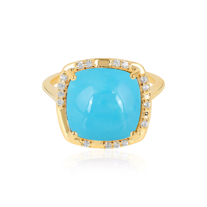 Sleeping Beauty Turquoise with Zircon Silver Ring