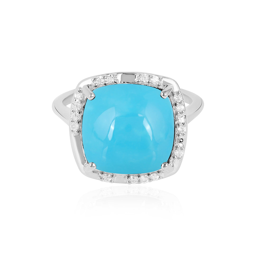 Sleeping Beauty Turquoise with Zircon Silver Ring