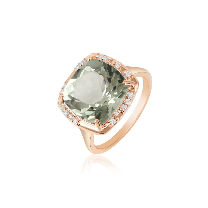 Green Amethyst with Zircon Silver Ring