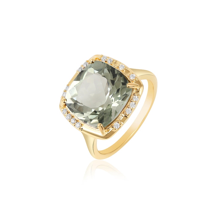 Green Amethyst with Zircon Silver Ring